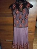 Sukienka indyjska 34 36 haft maxi koraliki tiul dla druhny unikat nowa