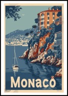 A2 KOLOROWY PLAKAT OBRAZ MONAKO MONACO, LAZUROWE WYBRZEŻE, VINTAGE RETRO