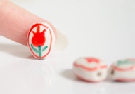 CERAMIKA koralik Tulipan Kwiat kwiatek Malowany ceramiczny