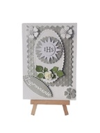 ZAPROSZENIA KOMUNIA UNIWERSALNE IHS SŁONECZKO KIELICH C6 SREBRO – BIEL