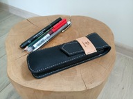 Piórnik, etui na długopisy, czarny, skóra naturalna, ręcznie robione