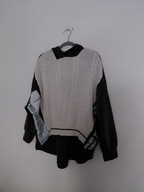 Szaro biała bluza z dzianinowym przodem asymetryczna 50