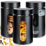 3x pojemnik szklany Vilde na żywność 1 l czarny