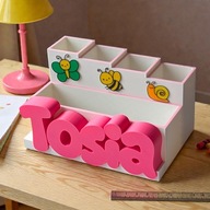 Organizer na biurko kredki WYBIERZ IMIE dla dziewczynki dziecka. Bajkowy