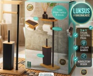 STOJAK NA PAPIER TOALETOWY SOLIDNY + SZCZOTKA WC BAMBUSOWY Z PÓŁKĄ + GRATIS