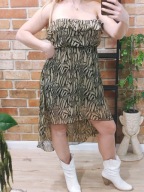 Jennifer Taylor Sukienka szyfonowa letnia falbana safarii zebry panterka L