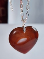 Długi łańcuch 69cm naszyjnik zawieszka wisiorek kamień agat bordo serce