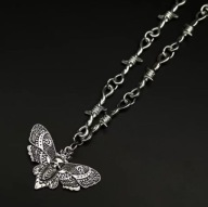 Naszyjnik ćma choker moth zmierzchnica rock gotyk srebrny goth vintage N003