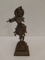 ANTYCZNA FIGURA posąg hinduskiego boga Kryszny Krishna z brązu XIX w
