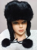 MARKOWA czapka futrzana papacha uszatka dzianina z futrem królika 52/54