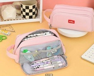 Piórnik trzykomorowy duży Saszetka Kosmetyczka 3W1