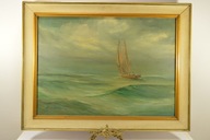 ANDRZEJ SOBIERAJ OBRAZ PEJZAŻ MORSKI MARYNISTYKA OLEJ NA PŁÓTNIE 1982 r.