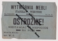 Wytwórnia Mebli Stanisław Weryński Kolejowa ulotka przewozowa