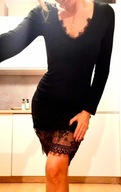 Elegancka dzianinowa dopasowana sukienka czarna z koronką roz.S