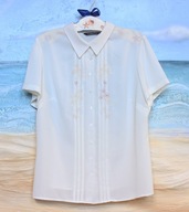 Elegancka Koszula Vintage Ecru Plisy Hafty**46/3XL