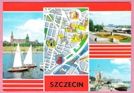 Pocztówka Szczecin 1982, rz.Odra Dworzec Morski wodolot "Rakieta",plan mapa