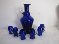 DZBANEK I SZEŚĆ KUBECZKÓW - SZKŁO KOBALT