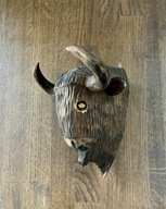 Żubr stara dekoracja figurka drewniana na ścianę - vintage / PRL