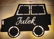 Lampka nocna LED, drewniana, na baterie, auto, imienna, 7 kolorów,6 frontów