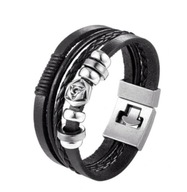 Bransoletka RÓŻE rockowa metal SKÓRZANA B053 rock vintage BOHO punk Rg_PL