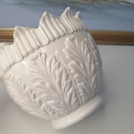 Osłonka na doniczkę | Ceramika | Relief liści | Vintage