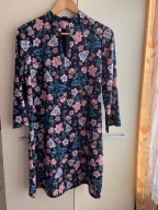 38 M 40 L sukienka w kwiaty retro stójka rękaw do łokcia