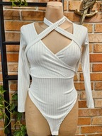 boohoo body koszulka bluzka biała wiązana dekolt kopertowy r. 34