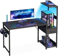 Coleshome BIURKO Z OŚWIETLENIEM LED REGAŁEM SZUFLADĄ GAMINGOWE 120x48 cm