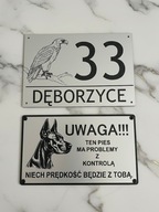 Zestaw 2 tabliczki adresowa z numerem domu oraz tabliczka uwaga pies