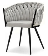 Krzesło TRECCIA GREY VELVET SMOKE Lugano | Szare, plecione, velvet