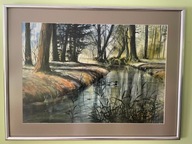 Beata Gugnacka Pejzaż leśny akwarela 34x49 z ramą