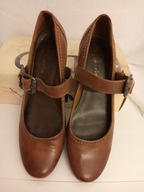 Tamaris skórka brązowe czółenka z paskiem na sprzączkę r 42