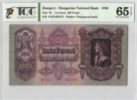 HUNGARY/ Węgry 100 PENGŐ 1930 seria /PMG 65 EPQ / Pick 98