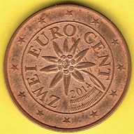 AUSTRIA 2 Euro Cent 2014 r.