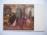 ZAGINIONY ŚWIAT ŚNIADANIE KOŁOWROTEK PIEC KAFLOWY przedwojenna POCZTÓWKA