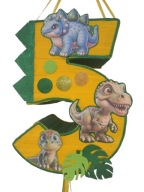 Piniata urodzinowa XXL dowolny numer, dinozaury + kij gratis