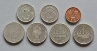 SZWECJA 50 ORE, 1 KORONA 1969-2008 ZESTAW 7 SZT.