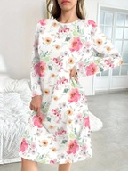 piżama koszula nocna damska miła poliester długi rękaw anime RÓŻA kwiaty