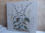 MAJOLIKA piękny sygnowany kafel Botanika