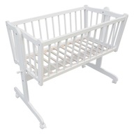 Biała Kołyska Drewniana z Materacem – Łóżeczko dla Niemowląt i Noworodków