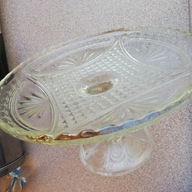 Patera szklana na ciasto na nóżce owoce tortownica PRL