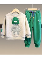 Komplet Dresowy dla Chłopca bluza spodnie, Dres szaro-zielony 116-122