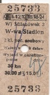 BILET KOLEJOWY -MILANÓWEK-W-WA STADION albo JESIONKA albo WARSZAWA DAWIDY