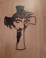 KRZYŻ NA ŚCIANĘ KRZYŻ Z JEZUSEM W CIERNIOWEJ KORONIE Z DREWNA