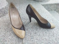 SILVANA nr 38,5 eleganckie włoskie beżowo-brązowe czółenka na szpilce skóra