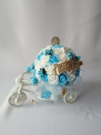 Komunia Święta Pamiątka – Rowerek Róże Piankowe Biel - Błękit