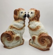 Para Antycznych Psów Staffordshire Spaniel SZKLANE OCZY XIX w. 33cm