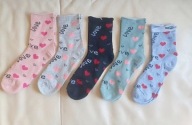 5x ZESTAW SKARPETY LOVE NAPIS SERDUSZKA 35-38 MODA bawełniane oddychające