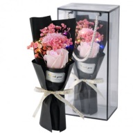 BUKIET ZAPACHOWYCH KWIATÓW MYDLANYCH W PUDEŁKU RÓŻE NA PREZENT ŚWIECĄCE LED