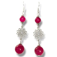 34 WOŚP - JF63 Urocze kobiece kolczyki kamienie JADEIT FUKSJA długie